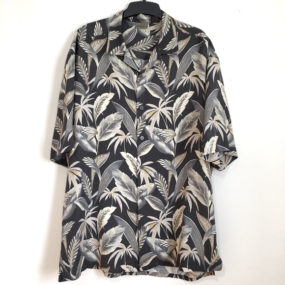 Axist Y2K Boho silk Hawaiian Tropical leaf print short sleeve button up shirt - Picture 1 of 15